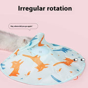 Cat playing with colorful feather necklace on electric self-turntable interactive cat toy with irregular rotation